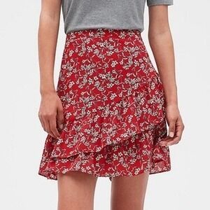 Banana Republic Red Ruffle‎ Floral Mini Skirt Boho Feminine Flowy Size 4